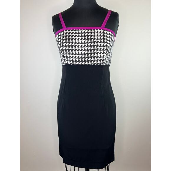 VINTAGE Karen Lawrence Black Pink Houndstooth Sequin Dress Blazer Set 4 VTG USA - Picture 5 of 10